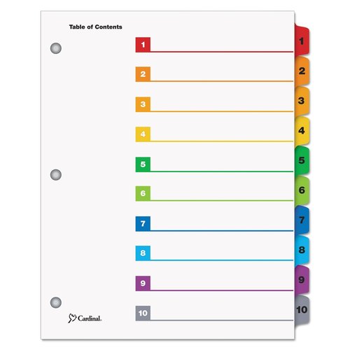 Cardinal 10 Tab Binder Dividers for 3 Ring Binders, QuickStep OneStep Deisgn, Numbered 1-10, Multicolor Tabs, Bulk Index Organization System, 24 Sets (61038CB)