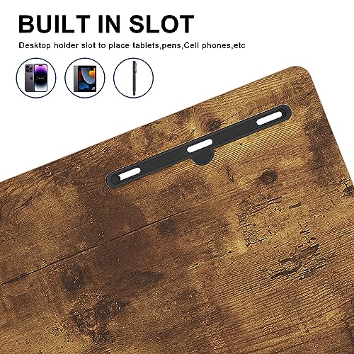 SogesHome 31.5 inch Adjustable Mobile Bed Table Portable Laptop Computer Stand Desks with Tablet Slot Cart Tray, Vintage Brown