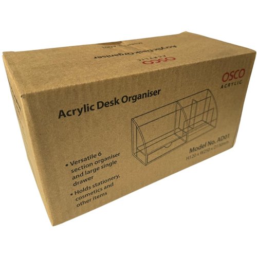 Osco Clear Acrylic Desk Organiser,130mm x 250mm x 120mm