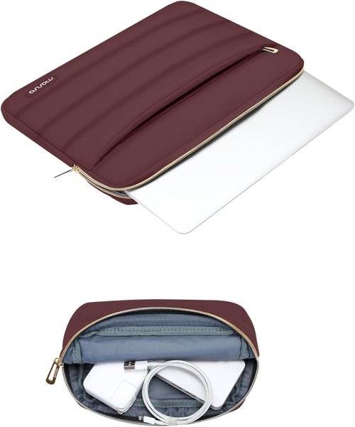 MOSISO Laptop Case - 13.3 Inch Puffy Sleeve for MacBook Air & More | Wine Red Polyester Design