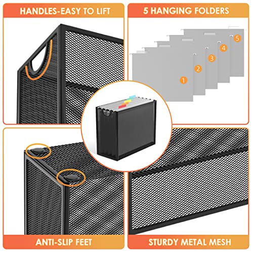 Sinboun Hanging File Organizer with 5 Grey Letter Size Folders - Office Document Storage