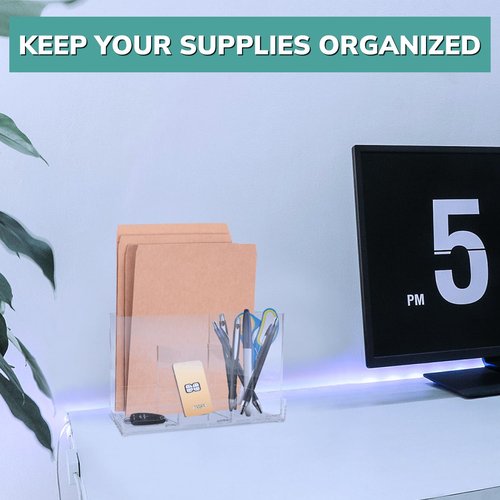 pbf Acrylic Desk Organizer | 5-Piece Modular Clear Acrylic Pen Holder for Desk | Clear Pencil Holder | Acrylic Paper Tray | Pen Organizer | Bookmark Holder | Pencil Cups
