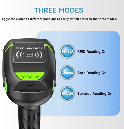Alacrity Wireless Charging Barcode Scanner | 1D & 2D Reader with UHF RFID | 3-in-1 Bluetooth Connectivity