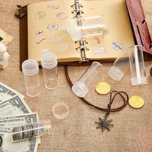 Qunclay 60 Pcs Quarter Tubes for Coins Clear Plastic Quarter Storage Tubes with Screw Lid Containers for Coins Collection Supplies (3 x 1 Inch)