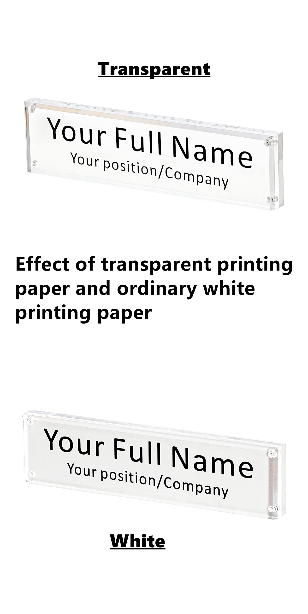 IEEK Acrylic Desk Name Plate, Clear Acrylic Block Nameplate Double Sided Holder, DIY Personalized Name, 2.5x10 Inch