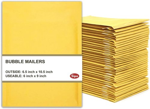 SIPA Kraft Bubble Mailer - Self-Seal Shipping Envelopes | 6.5” x 10.5” | 50 Pack for Secure Delivery
