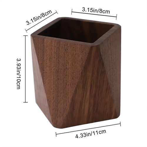 Soseelnee Black Walnut Wooden Pencil Box, Multiple-Use Desk Writing Stationary Organizer Wood Pen Holder Cups Office School Supplies Storage (Prismatic Shape)