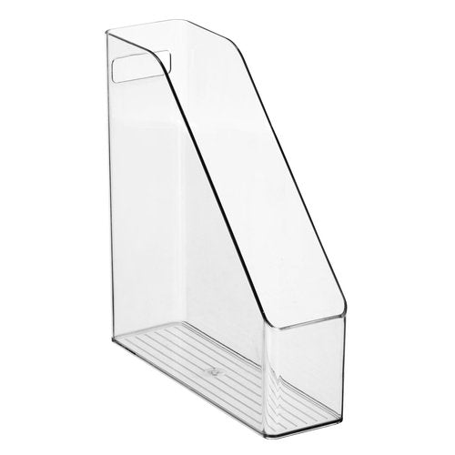 mDesign Plastic Slim Vertical File Folder Storage Organizer Bin with Handle - Hold Notebooks, Binders, Envelopes, Magazines for Home Office, Work Desktops, Ligne Collection, Clear