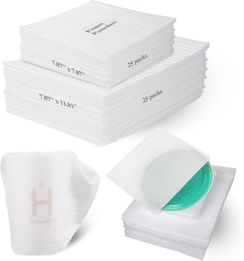 Foam Pouches - 50-Pack Cushion Foam Wrap for Packing Dishes | Ideal for Moving & Shipping Glasses, Ceramics, Mugs (2 Sizes: 7.87" x 7.87" & 7.87" x 11.81")