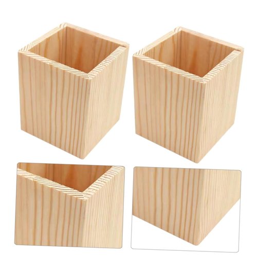 STOBOK 8 pcs Cosmetic Pencil Tabletop Unfinished Mini Container Small Organizer Pot for Vase Desk Office Wood Rustic Of Pots Square Makeup Cup Planter Succulent Geometric DIY