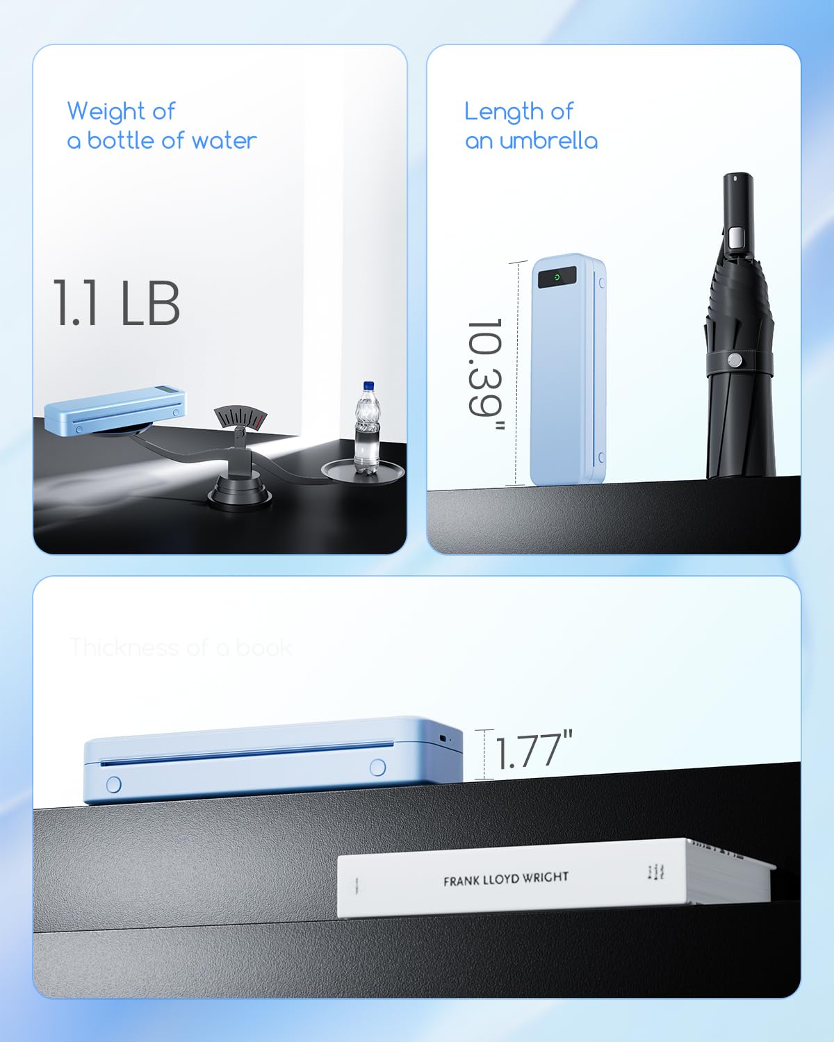 Portable Printers Wireless for Travel, A285M Bluetooth Inkless Thermal Printer Support 8.5" X 11" & A4 Thermal Paper, Mobile Compact Printer Compatible with iPhone Laptop for Home Office Receipt, Blue