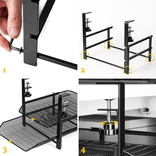 Baskiss Under Desk Clamp-on Organizer Drawers, Under Desk Clamp Storage Basket, Space Saving, No Need to Drill Hole Suitable for Home Office Art Supply Storage Trays