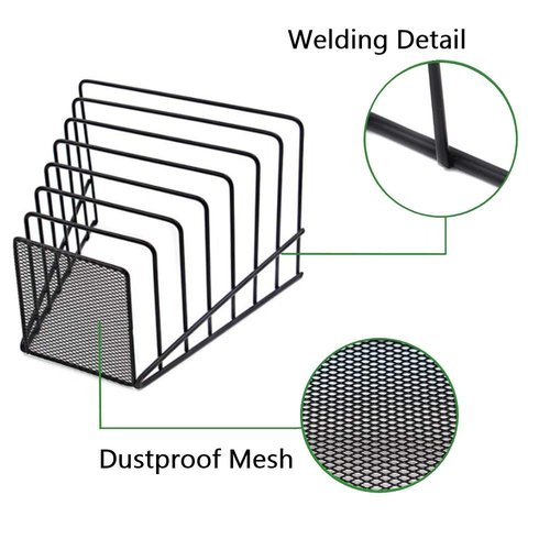 GoldOrcle 2 Pack Multi Step File Organizer Incline Desktop File Sorter Metal Wire Mesh Step File Letter Sorter, 7 Sections, Black