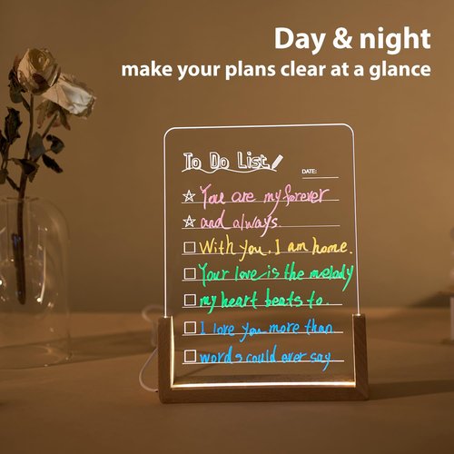 WELOPOP to Do List Acrylic Wet Dry Erase Board, DIY Daily Reminder Planner, Desk Decoration, Transparent Desktop Sticky Note Memo Whiteboard Notepad LED Message Board, Glowing Desktop Note Board