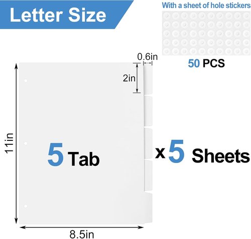 Azureal Binder Dividers - 25 Blank Write-On Tabs for 3-Ring Binders | Letter Size, 3-Hole Punched