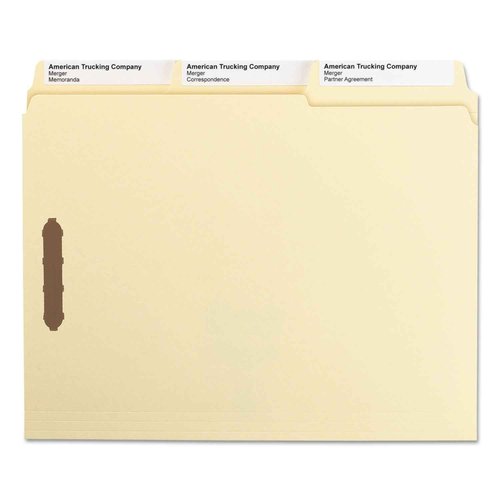Smead SuperTab® Fastener File Folder, 2 Fasteners, Oversized Reinforced 1/3- Cut Tab, Guide Height, Letter Size, Manila, 50 Each per Box (14535)