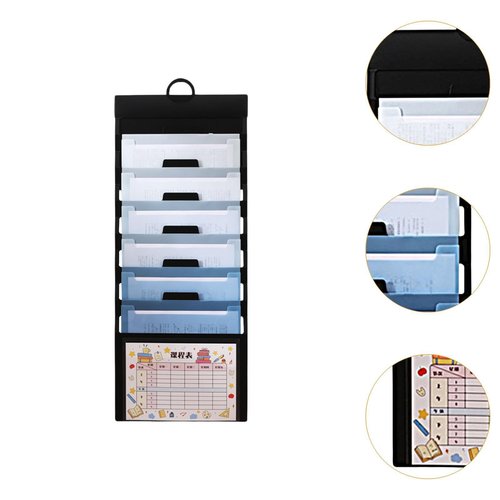 KiBcsLic Wall Mounted File Organizer Document Holder, 6 Pocket,Waterproof Accordion File Organizer Expandable File Folder for Meeting, Blue