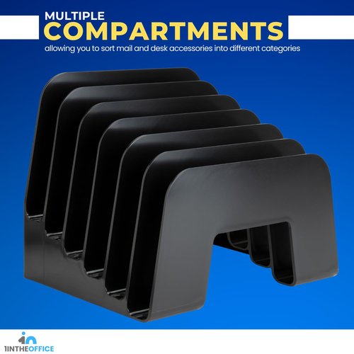 1InTheOffice Incline Desktop File Sorter, 6 Compartments Step Sorter, Black