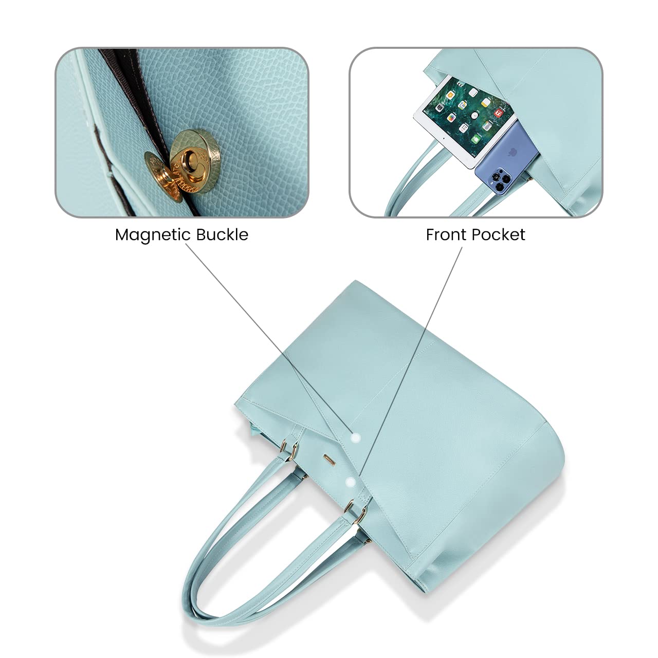 LOVEVOOK Laptop Bag for Women 15.6 Inch Tote Bags Waterproof Leather Briefcase Computer Women Business Office Work Bag,Cyan-Blue