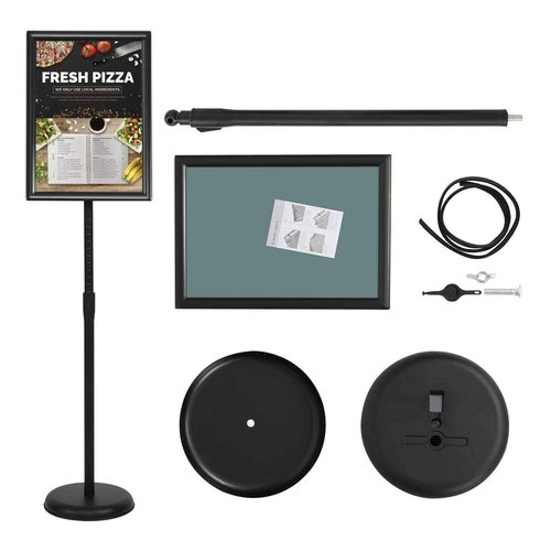 VAIIGO 11 x 17 Inch Adjustable Pedestal Sign Holder Poster Stand, Heavy Duty Floor Standing Sign Holder Stand Aluminum Snap Open Display Frame for Vertical and Horizontal View Sign Displayed(Black)