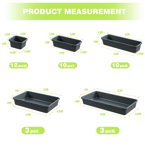 BYCY 38PCS Interlocking Desk Drawer Organizer Tray Divider Set, Plastic Black Desk Organizer Separator, Office Drawer Dividers Storage Bins for Office Bathroom Kitchen (38pcs 5Size)