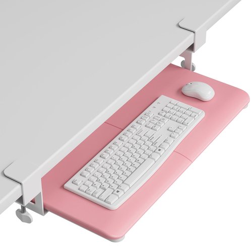 BONTEC KMT01 Under Desk Keyboard Tray, Pull-Out Keyboard & Mouse Platform with C-Clamp, 25.6 x 11.8 in Space-Saving Ergonomic Slide-Out Drawer, Pink