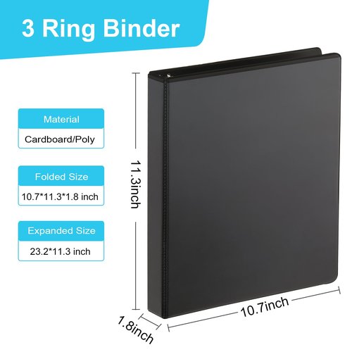 COMIX 3 Ring Binder,1.5 inch Slant-D Clear View Cover with Pockets, Holds 350 Sheets of US Letter Size Paper, Black Binder for School Office and Home, 6 Pack