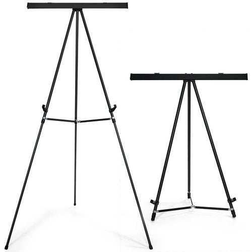 Falling in Art Aluminum Flip Chart Display Easel Stand with Adjustable Floor for Boardroom, Whiteboard, Paper Pads, Signage, 63 1/2'' High, Black
