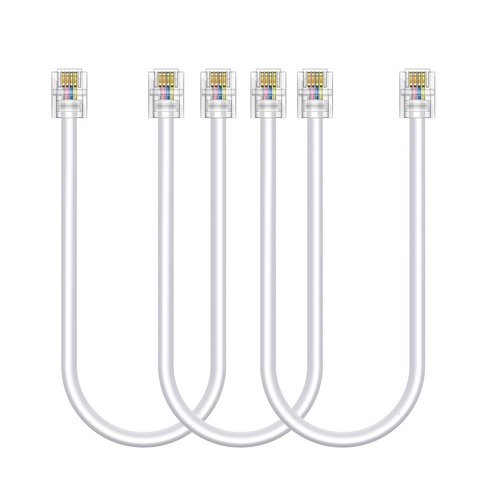 3-Pack RJ11 Telephone Extension Cord - 1FT Landline Phone & Fax Cable | White