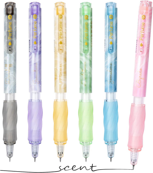 Skiennix Gel Pens - 6-Pack 0.5mm Black Ink with Soft Scented Macaroon Barrels | Quick Dry for Journaling & Note Taking