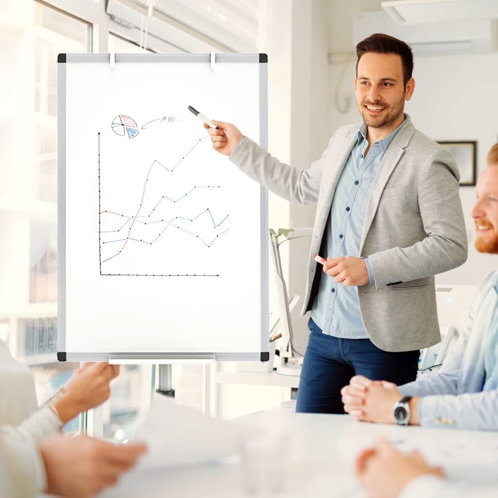 VIZ-PRO ECO Magnetic Whiteboard - 36 X 24 Inches | Rolling Easel Flipchart Stand with Paper Pads