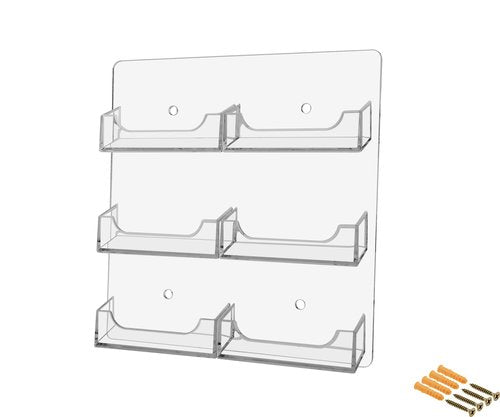 Marketing Holders Hanging Business Card Holder with Hardware 6 Pocket Clear Acrylic Wall Mount Multi Slot Rack for 3.5" x 2" Gift or Appointment Cards Space Saver Travel Agents Restaurants