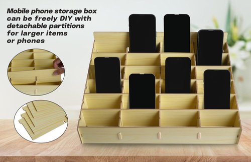 HengTianMei 48 Grid Classroom Cell Phone Holder, 48 Grid Cell Phone Storage Box for Student Management, Wooden Calculator Organizer Caddy for School Office