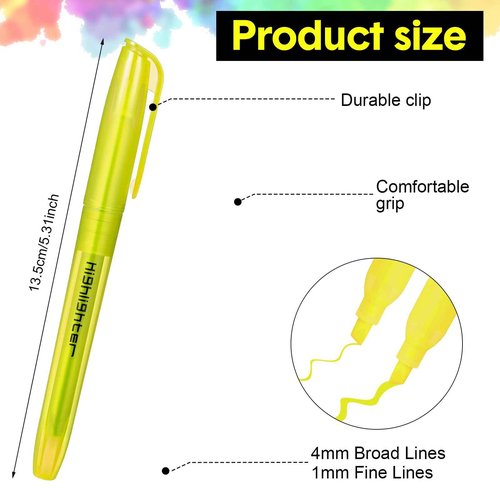 Thenshop 200 Pcs Yellow Highlighters Bulk Pocket Style Gel No Bleed Thin Highlighters Markers for Adults Highlighting in the Home Office