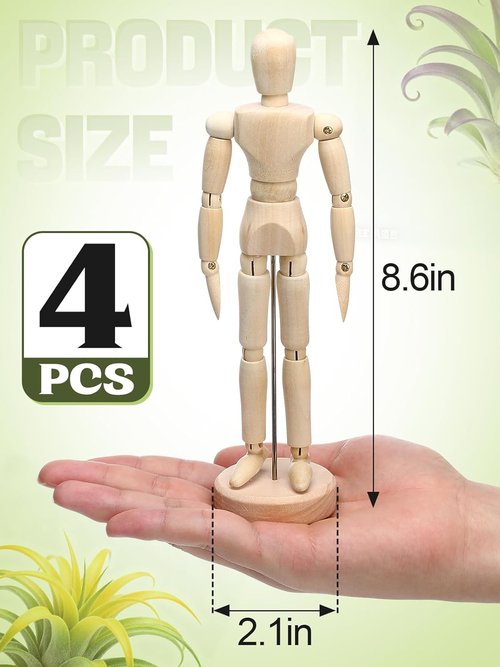 ANPHSIN Wooden Air Plant Holder - Unique 8.6'' Jointed Mannequin Stand for Tillandsia Display | Home Office Decor