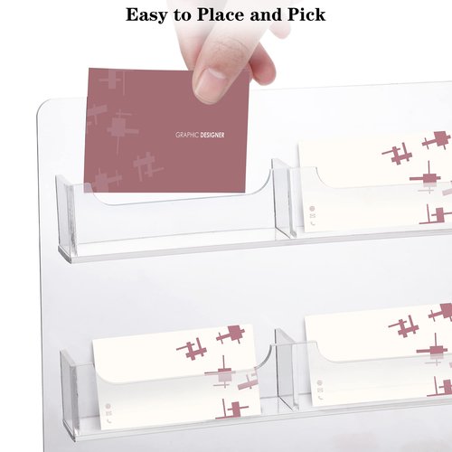 TURSTIN Business Card Holder Wall Mount Clear Sticker Display Marketing Holder Acrylic Business Card Stand Multi Pocket Rack Organizer Space Saver for Home Office (24 Pockets)
