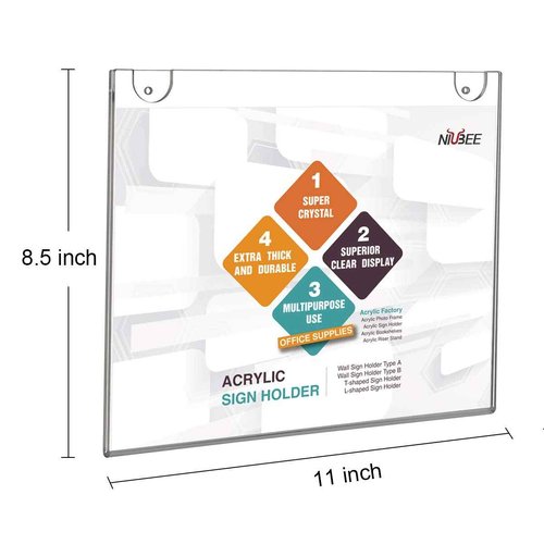 NIUBEE 20-Packs Acrylic Wall Mount Sign Holder 8.5 x 11, Clear Ad Frames for Papers.