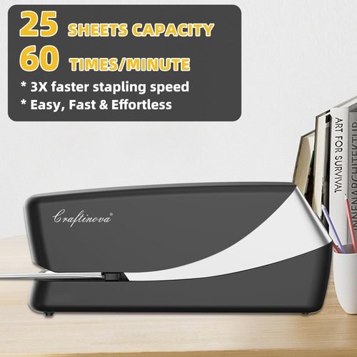Craftinova Electric Stapler, Automatic Stapler, Include 2000 Staples and 1 Staple Remover, Heavy Duty, Store 210 Staples，AC or Battery Powered, 25 Sheet Capacity.