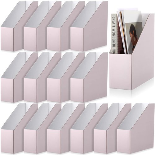 15 Pack Magazine File Holder Cardboard Magazine File Organizer Foldable Pink Magazine Holder for Shelves Magazine Document Storage Box Book Bin Desk File Organizer for Office Home Classroom