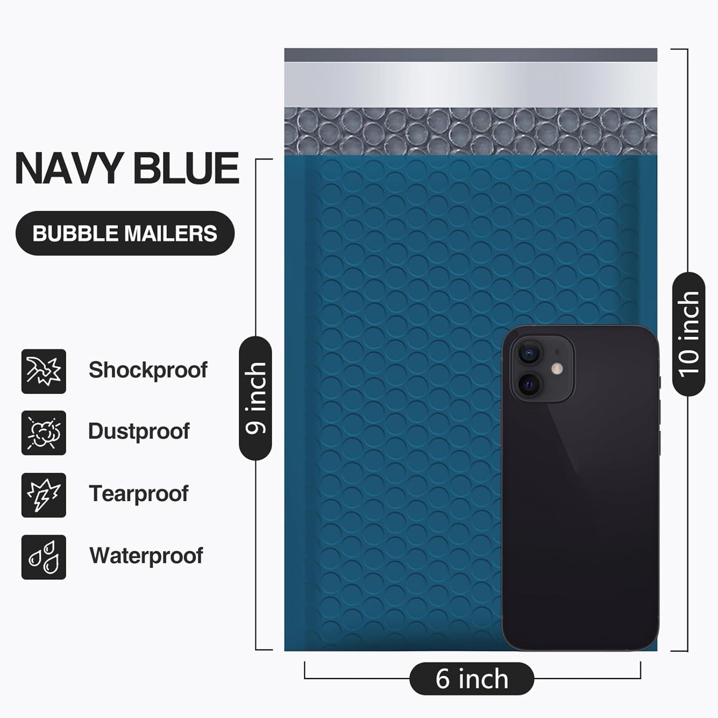 UCGOU Bubble Mailers - 6x10 Inch Navy Blue Padded Envelopes | 25 Pack Waterproof Self-Seal Shipping Bags for Small Business