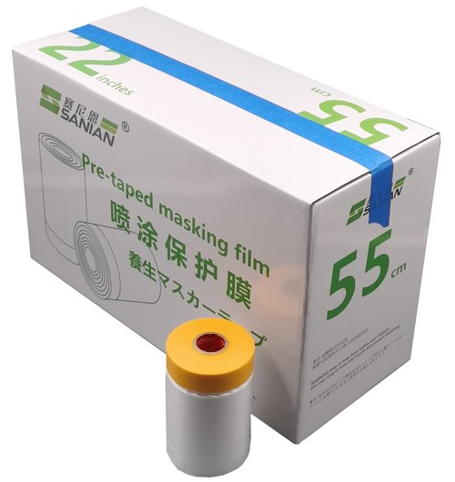 sanian Pre-Taped Masking Film Film and Masking Tape in one Plastic Tape and Drape Roll Painters Plastic (20 Pack, Each roll 22" Wide x 82 feet Long)