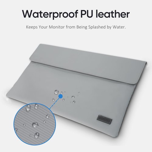 ARZOPA 17.3" Portable Monitor Sleeve Bag, PU Leather Laptop Case for Travel, Grey