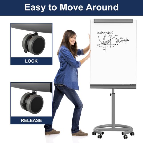 TSJ OFFICE Mobile Standing Whiteboard - 40 x 26 Inches Dry Erase White Board Tripod Whiteboard with Rolling Stand Flipchart Easel Height Adjustable