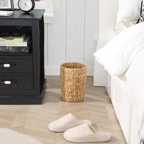 2-Pack Wicker Waste Basket 2 Gallon Small Trash Can Handwoven Water Hyacinth Wicker Trash Basket Bathroom Garbage Can Decorative Boho Storage Trashcan for Bedroom Bathroom Kitchen Living Room