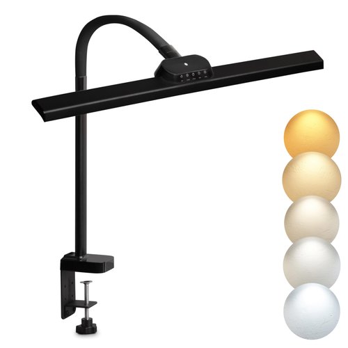 BARMIKA Bright Office Desk Lamp with Clamp, Dimmable LED Workbench Light with Touch Control, Adjustable Arm, Smart Architect Lamp for Desk, Tall Clamp Light for Office, Computer Monitors, Black