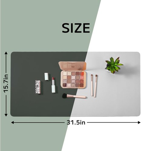 Damcrop Desk Pad Mat Protector, Makeup Mat Dual-Sided PU Leather, Non-Slip Desk Pad with Suede Backing, Waterproof Vanity Organizer Mat, Multi-Use as Mouse Pad or Keyboard Mat 23.62''*11.81''