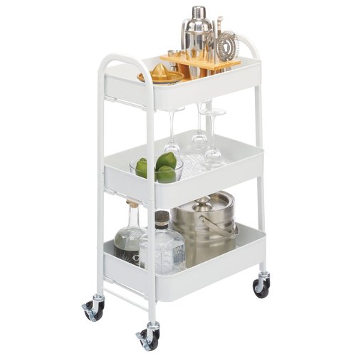 mDesign Metal 3-Tier Rolling Utility Storage Carts - Organizer Trolley for Bathroom, Kitchen, Laundry, Office, and Kids Rooms - Heavy Duty Caddy with 4 Caster Wheels - Matte White