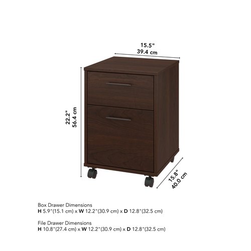 Bush Furniture Key West Rolling Cart for Home Office, 2 Drawer File Cabinet on Wheels, 15.51"W x 15.75"D x 22.28"H, Bing Cherry
