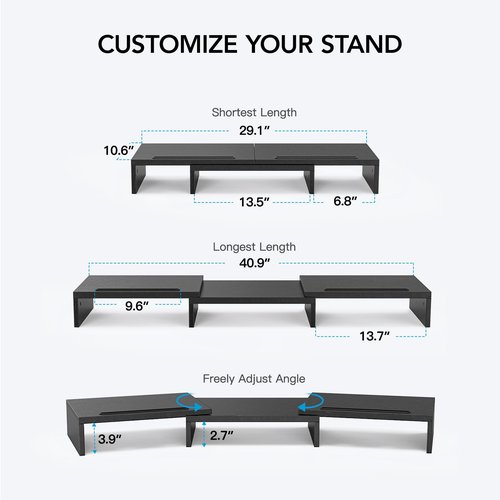 HUANUO Adjustable Under Desk Footrest, Dual Monitor Stand Riser