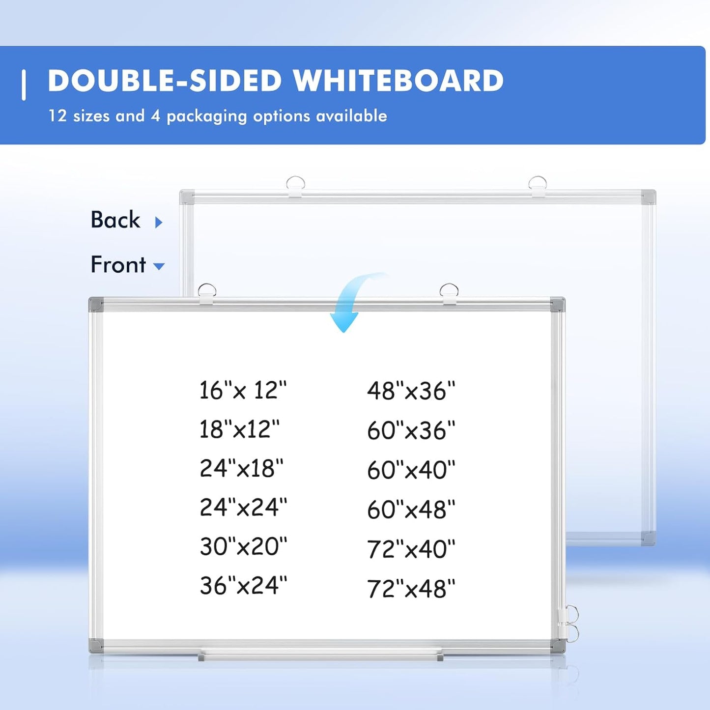 WALGLASS Double-Sided Dry Erase White Board - 36" x 24" | Wall-Mounted with Silver Aluminum Frame